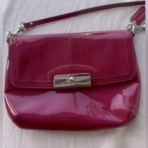 COACH PATENT LEATHER- Barbie pink crossbody wallet on chain